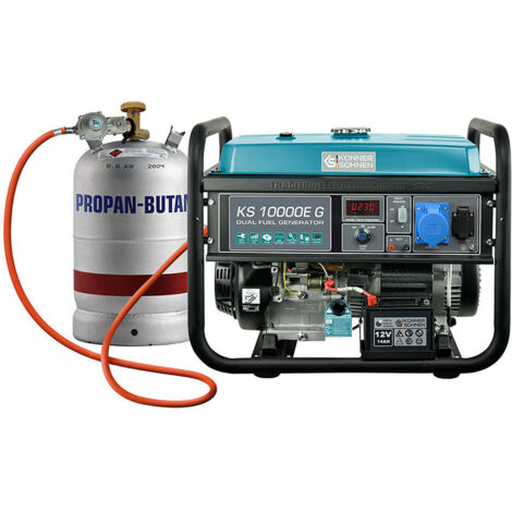 Könner & Söhnen KS 10000E G Generador de energía híbrido 8000 vatios, DUAL FUEL Gasolina / GLP, E-Start, 1x16A (230V), 1x32A (230V), 12V