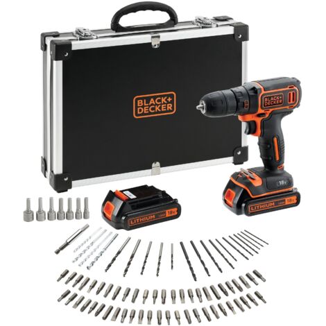 Taladro atornillador sin cable 18V en maletín con 2 baterías de 1,5 Ah y cargador + 80 accesorios BLACK+DECKER BDCDC18BAFC-QW