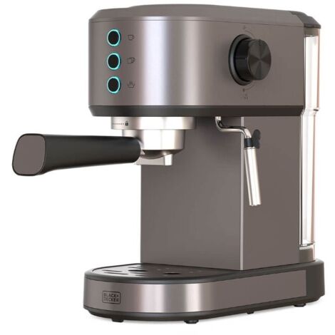 Black+Decker - Cafetera Espresso BXCO1350E  1350W  20 Bares  Sistema Termoblock  Filtros 1 y 2 Tazas  Vaporizador Orientable  Depósito 1L Extraíble  Bandeja Calienta Tazas y Recoge Gotas
