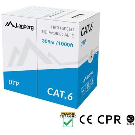 BOBINA CAT.6 LANBERG UTP 305M SOLID CU CPR + FLUKE PASSED GRIS (1/2)