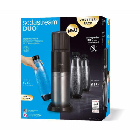 Pack SodaStream DUO de titanio con 2 botellas de vidrio para hacer agua con gas