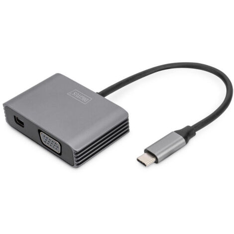 Adapter DIGITUS mini DP + VGA Adapter 20cm 4K/30Hz Silber Aluminium Gehäuse (1/4)