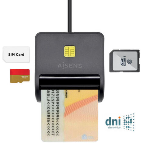Lector de Tarjetas DNI/SIP Aisens ASCR-SN02SD-BK Negro (1/4)
