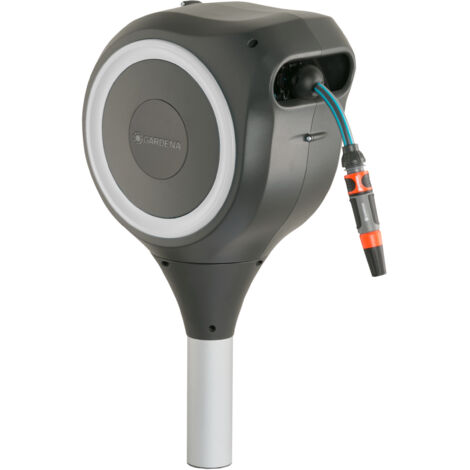 GARDENA Portamangueras automático de suelo con piqueta RollUp S 15 m línea blanca (18606-20)