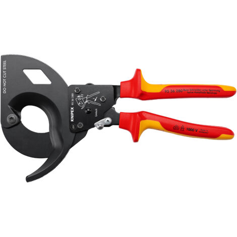 KNIPEX 95 36 280 Cortacables (tipo carraca) aislados con fundas multicomponentes, según norma VDE negro, lacado 280 mm (1/3)