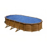 Piscina ovalada de pared de acero con chapa imitación madera 500 x 300 x 120 cm kit500w gre