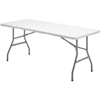 SATURNIA Mesa Plegable Rectangular HDPE Multifuncional, Portatil, Resistente,Multiusos 180x74x74 cm. Color Blanco