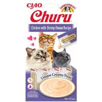 INABA CHURU STICKS - PREMIOS PARA ALIMENTACIÓN A MANO DE GATOS - BOCADILLOS DELICIOSOS Y SABROSAS PARA GATOS - POLLO Y CAMARONES
