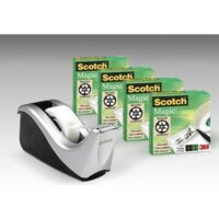 SCOTCH Paq.4 rollos cinta adhesiva Magic 19mmx33m + dispensador C60 negro plata