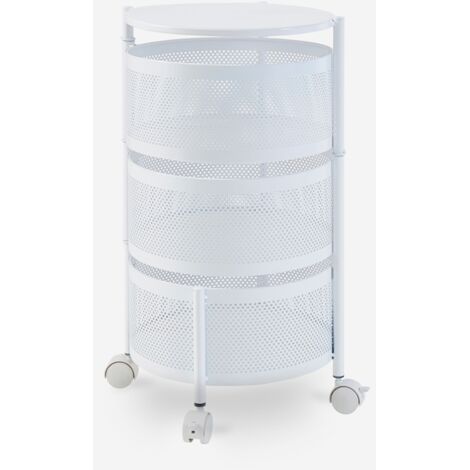 Carrello portafrutta cucina moderno con ruote 3 cestelli girevoli Rodin M - Bianco