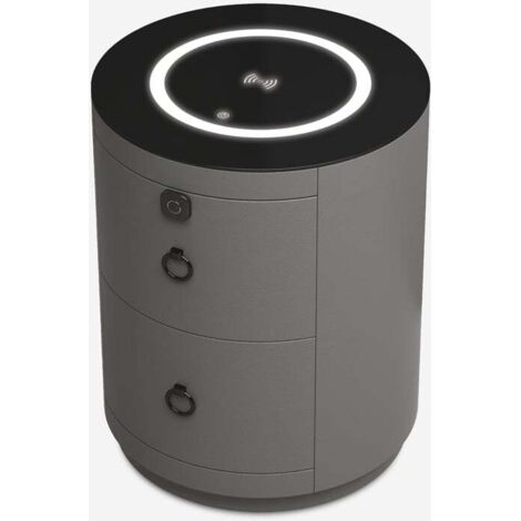 Comodino Homary Moderno In Pelle Bianca Con Ricarica Wireless, 2 Cassetti E Porte USB - 2