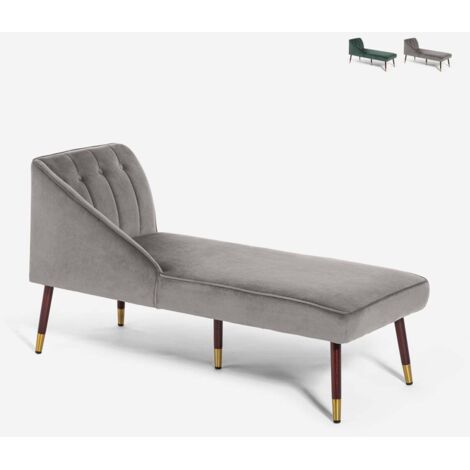 Chaise longue Stile Retrò Lato Destro Velluto Grigio Tortora Lattes
