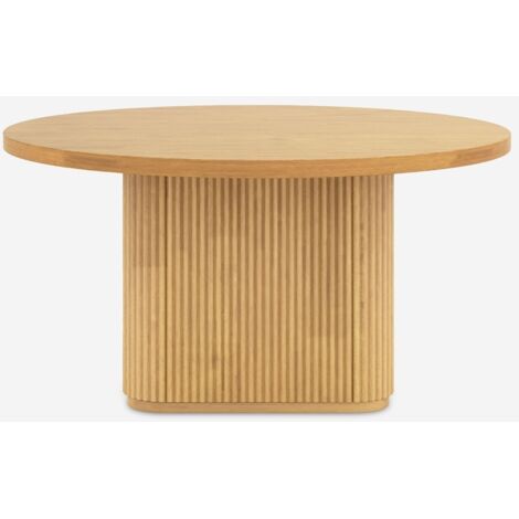 Tavolino Rotondo Scanalato In Legno, Moderno Comodino Per Soggiorno O Camera Da Letto. Altezza 55,6 Cm, Colore Noce, Facile Montaggio.