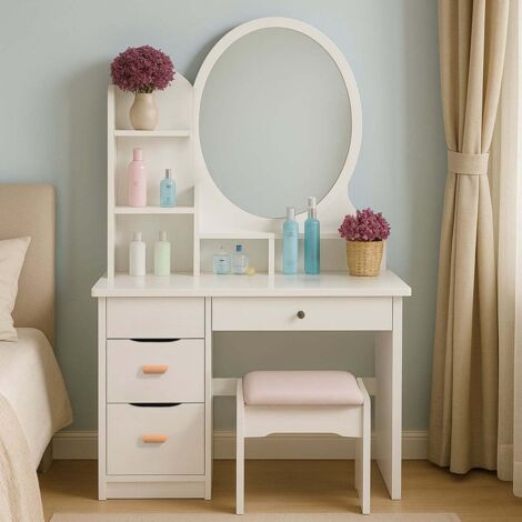 Get Set Style Ottomano Rotondo Morbido Con Contenitore | Sedia Da Trucco, Poggiapiedi Per Soggiorno E Camera Da Letto