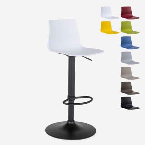 Sgabello cucina bar design base nero opaco regolabile Grand Soleil Imola Matt - Bianco