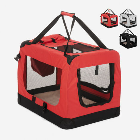 Trasportino auto cani e gatti taglia media tessuto pieghevole 68,5x48x50cm Oliver L - Rosso