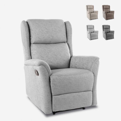 Poltrona relax reclinabile manuale con poggiapiedi in tessuto Hope - Grigio chiaro