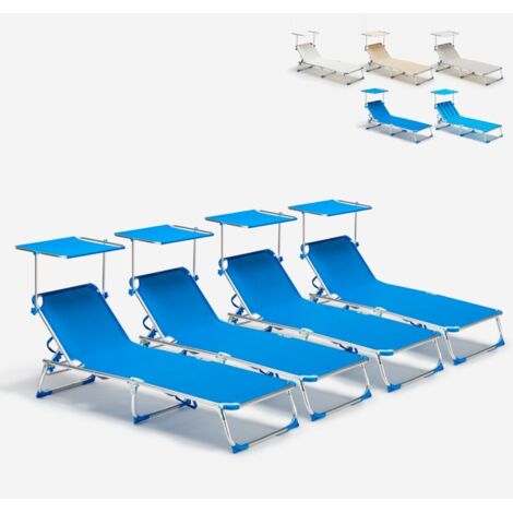 4 Lettini spiaggia mare pieghevoli con tettuccio brandina California - Blu