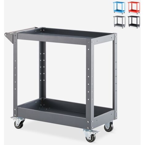 Carrello porta attrezzi in metallo 2 ripiani per officina garage Kerey - Grigio