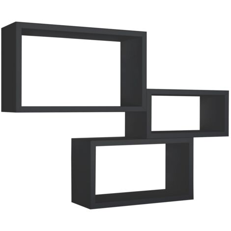 Set 3 mensole rettangolari parete nero scaffale salotto soggiorno camera Trittico