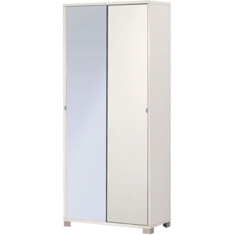 Armadio multiuso due ante scorrevoli con specchio Bianco 82x41x h190 cm
