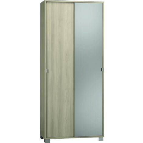 Armadio multiuso due ante scorrevoli con specchio Olmo Chiaro 82x41x h190 cm