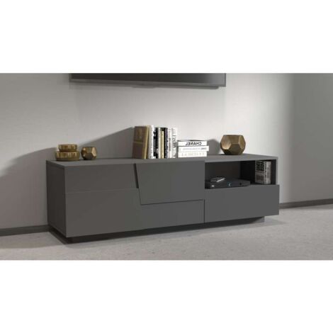 Mobile TV salotto design moderno 2 ante 1 cassetto 150x44x46cm Trevis - Antracite (1/5)