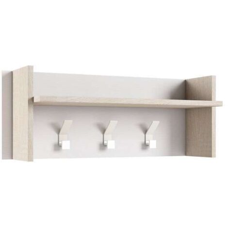 Terraneo Pannello Appendiabiti Bianco e Rovere con Ripiano e 3 Ganci - Design Elegante per Ingresso e Corridoio - 90x29x34 cm