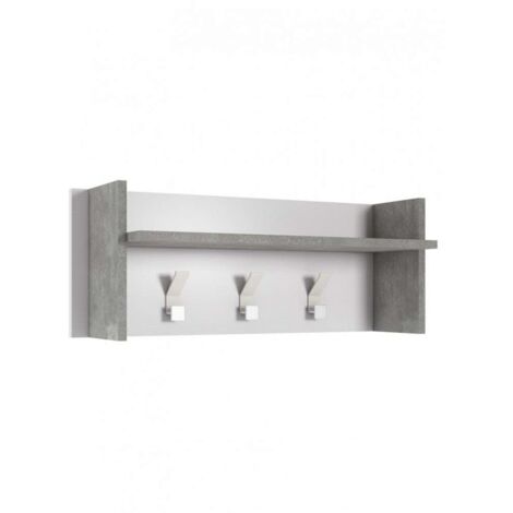 Terraneo Pannello Appendiabiti Bianco e Cemento con Ripiano e 3 Ganci - Design Elegante per Ingresso e Corridoio - 90x29x34 cm