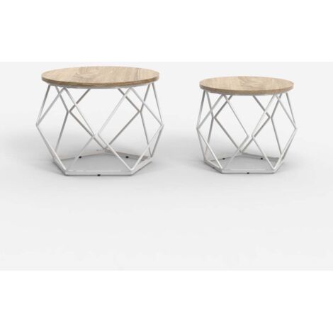 Set 2 tavolini da salotto design moderno con base in metallo Aragonite - Bianco