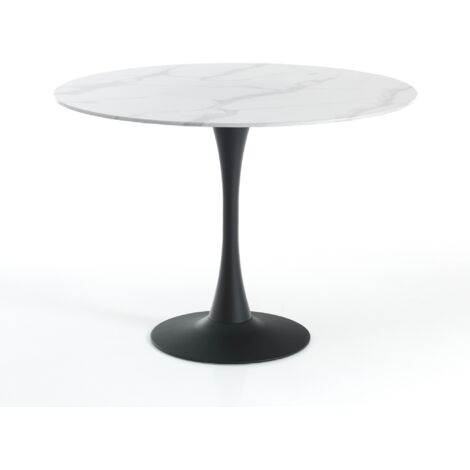 Tavolo rotondo in vetro temprato finitura marmo cm. H.75 x Ø.90