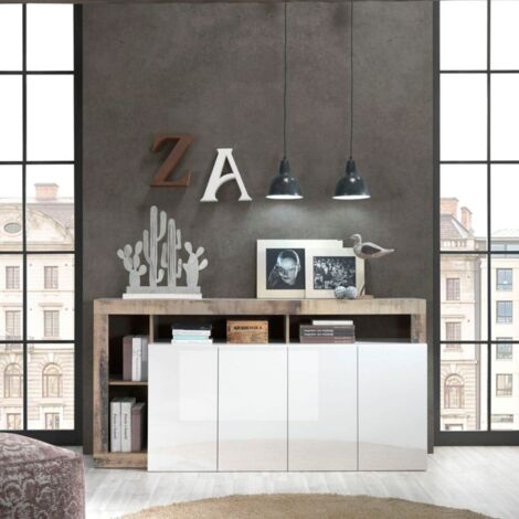 Credenza cucina soggiorno 4 ante bianco lucido legno 184cm Cadiz BP (1/10)