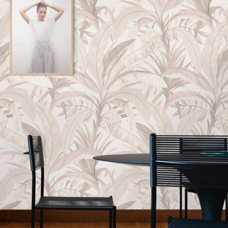 Carta da Parati Bosco Tropicale Beige in Fogli di Carta, 250x200cm