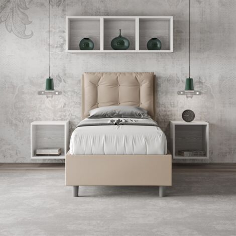 Letto singolo 80x190 contenitore cuscino testata imbottito Annalisa S - Beige (1/5)