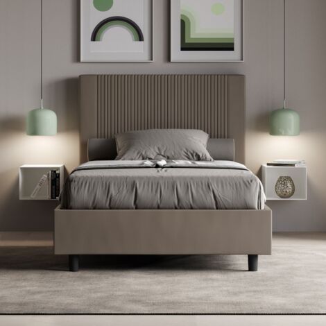 Letto una piazza e mezza contenitore imbottito 120x200 similpelle cappuccino Goya (1/5)