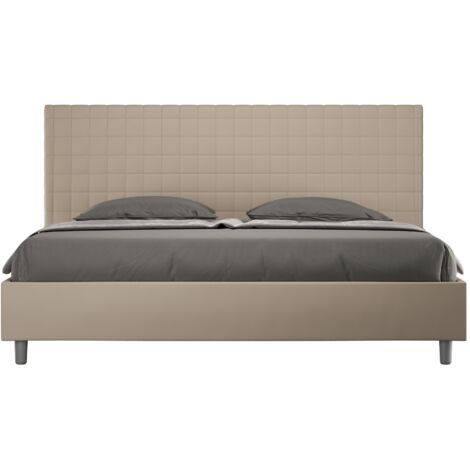 Letto Matrimoniale King size rivestito in Similpelle - SUNNY - Tipologia Letto: Con Rete e Contenitore - Dimensione Rete: 180x200 - Colore: Tortora (1/5)