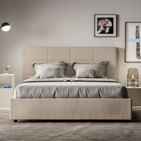 Letto matrimoniale contenitore imbottito 160x200 similpelle tortora Mika (1/5)