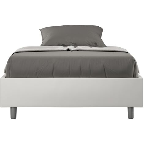 Letto una piazza e mezza rivestito in Similpelle - AZELIA - Tipologia Letto: Con Rete e Contenitore - Colore: Bianco - Dimensione Rete: 120x190 (1/5)