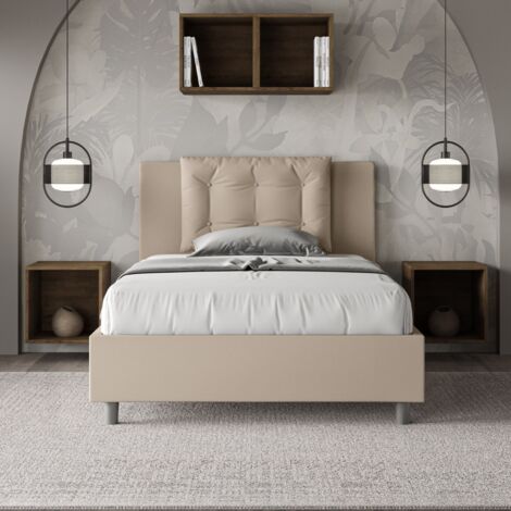 Letto una piazza e mezza contenitore imbottito 120x200 similpelle tortora Annalisa (1/5)