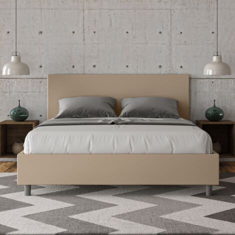 Letto matrimoniale 160x200 contenitore moderno similpelle Adele M1 - Beige (1/5)