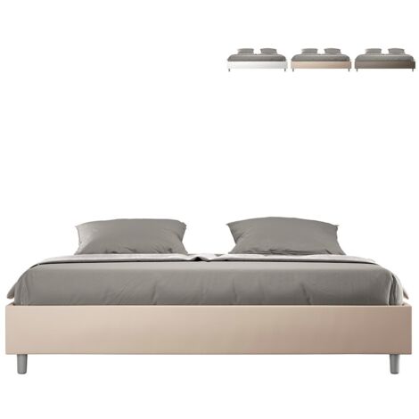 Letto Matrimoniale King size rivestito in Similpelle - AZELIA - Dimensione Rete: 180x200 - Tipologia Letto: Con Rete - Colore: Tortora (1/5)