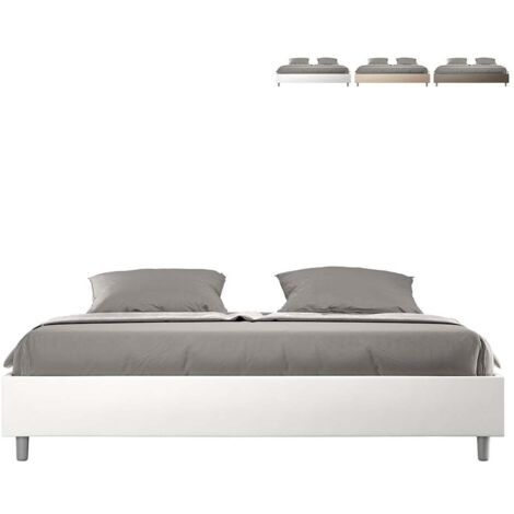 Letto Matrimoniale King size rivestito in Similpelle - AZELIA - Dimensione Rete: 180x200 - Tipologia Letto: Con Rete - Colore: Bianco (1/5)
