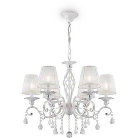 Lampadario Shabby Chic Grace Metallo Bianco 6 Luci Diffusori Pvc Bianco