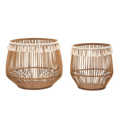 Cestoni "Fuji" in rattan con decorazioni in tessuto per interni set da 2 (1/5)