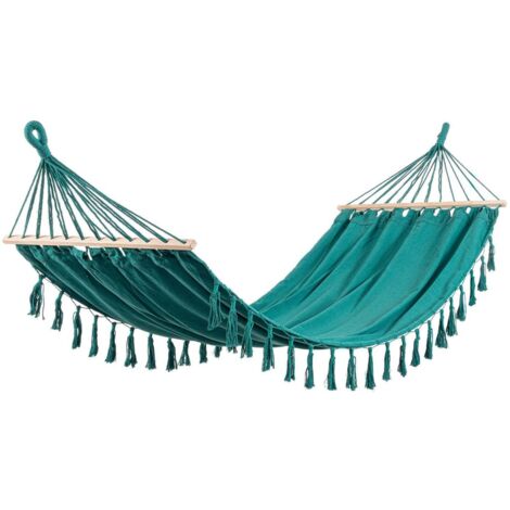 Amaca da giardino stile boho chic in cotone e legno 200x100cm Juan - Verde (1/5)
