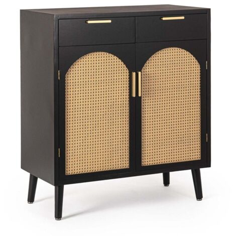 Credenza vintage 2 ante in legno nero e rattan 80x40x80 Josine YES (1/5)