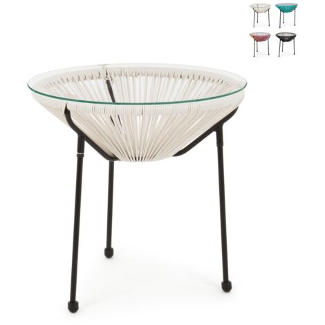 Tavolino rotondo da esterno Ø50cm intrecciato a corda Parker YES - Bianco (1/4)
