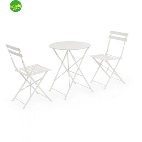 Set tavolo da esterno rotondo 2 sedie da giardino pieghevoli Bistrot - Bianco (1/5)