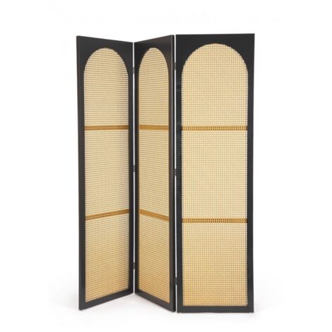 Paravento separè vintage in legno e rattan nero 150x2x180 Josine YES (1/2)