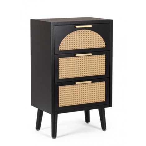 Cassettiera nera con 3 cassetti in rattan 45x30x73 Josine YES (1/5)
